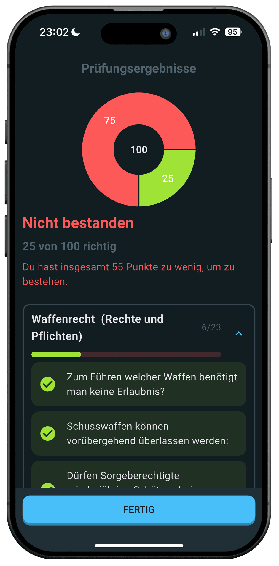 §7 Waffensachkunde Online App – Ergebnisse
